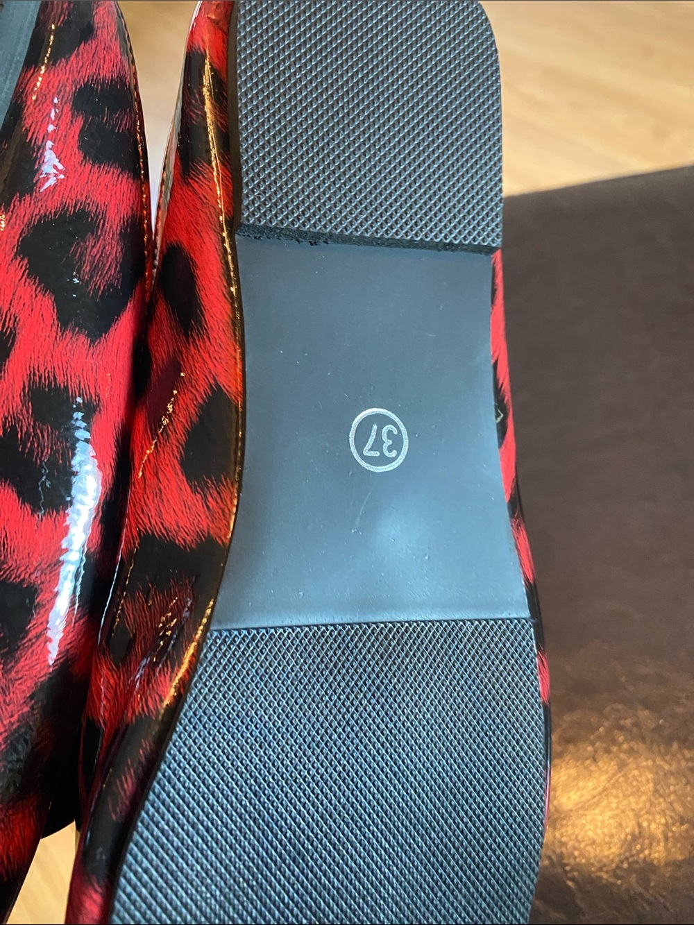 Red Leopard-Print Open-Toe Mules with Gold Accent - Picture 3 of 7